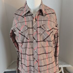 Vintage Casual Brown and Red Plaid Men's Shirt By Authentic Western Wear